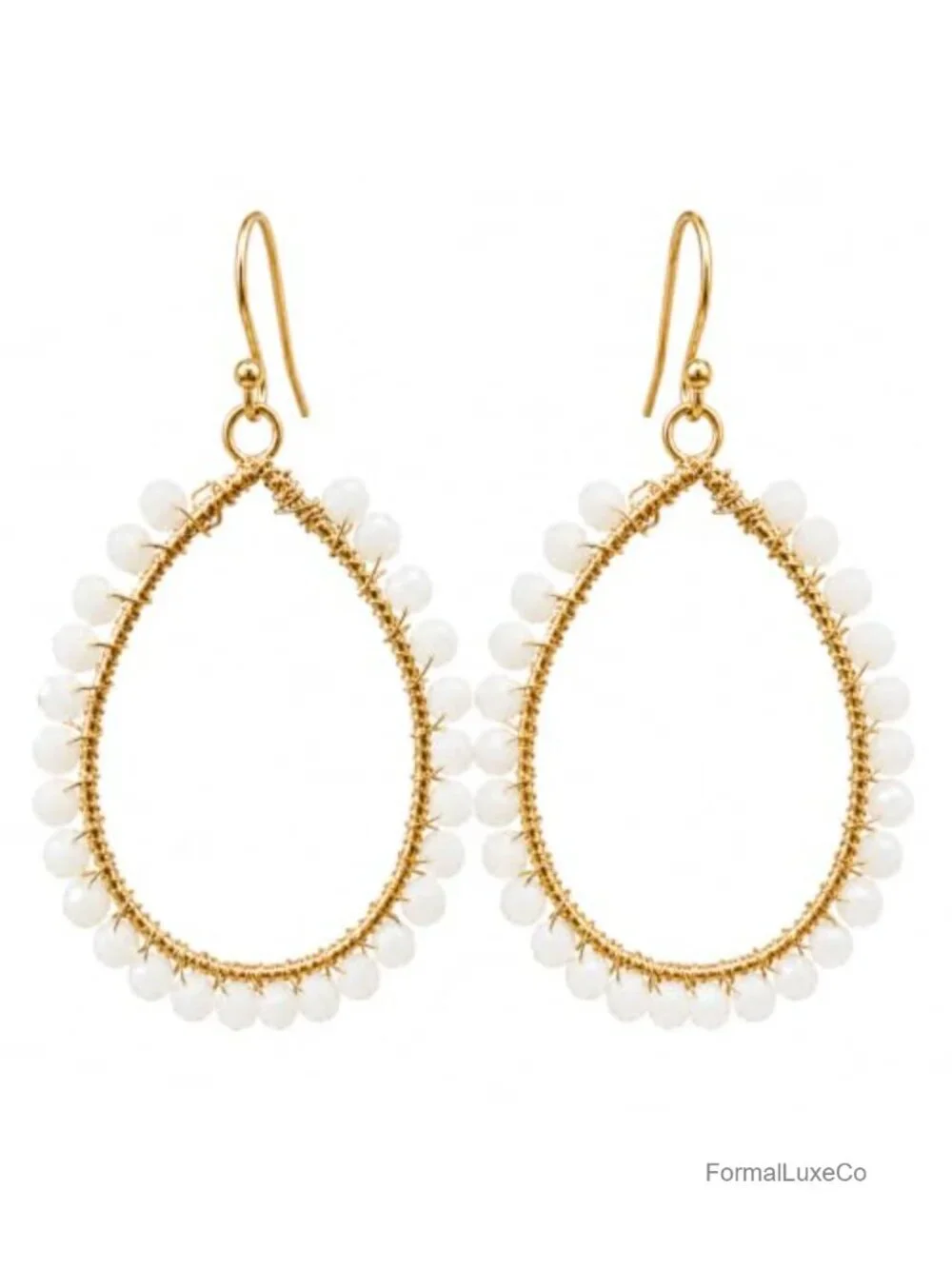 Boho Teardrop Dangle Earrings Wire Wrapped Crystal Beaded Statement Jewelry